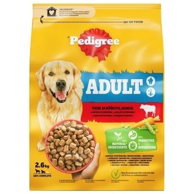 Suņu barība ar liellopu un dārzeņiem Pedigree Adult, 2,6 kg