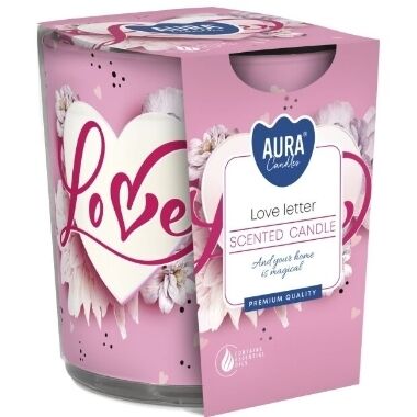 Aromātiskā svece apdrukātā stikla traukā Love letter, Aura