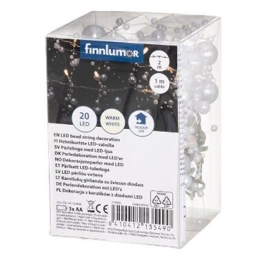 Lokana pērlīšu lampiņu virtene silti balta Finnlumor, 20 LED