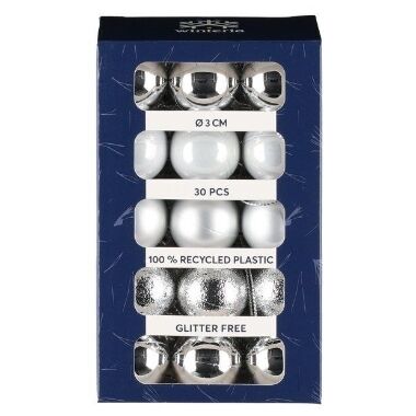 Plastmasas bumbiņas eglītei perlamutra mix 3 cm Winteria, 30 gab.