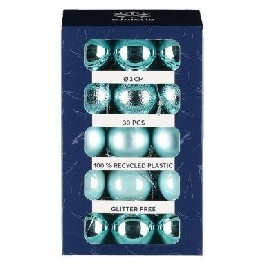 Plastmasas bumbiņas eglītei tirkīza mix 3 cm Winteria, 30 gab.