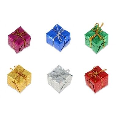Eglītes rotājumi krāsainas dāvaniņas 2,5 x 2,5 cm, 12 gab.
