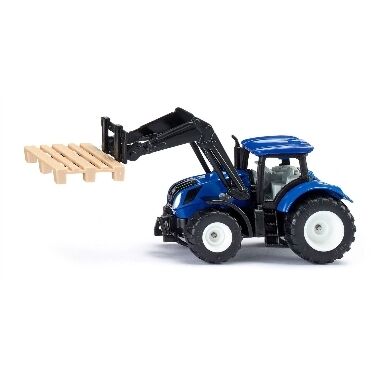 Rotaļu traktors New Holland ar palešu dakšām un paleti, Siku