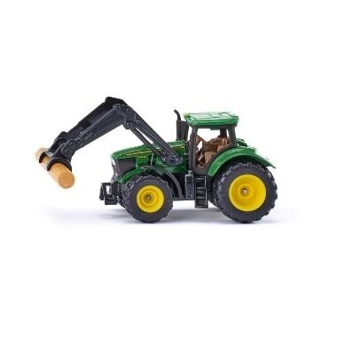 Rotaļu traktors John Deere 6215R ar frontālo iekrāvēju un satvērēju, Siku