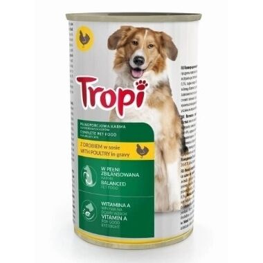Slapjā barība suņiem ar mājputnu gaļu mērcē Tropi, 1,25 kg
