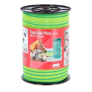 Elektriskā gana lenta TopLine Plus 30mm/200m dzeltena-zila, AKO