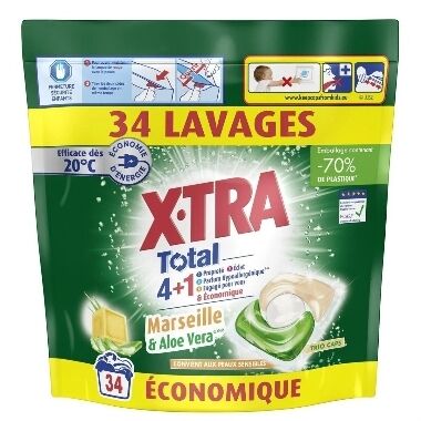 Veļas mazgāšanas kapsulas Marseļas ziepes un alveja X-Tra, 34 gab.