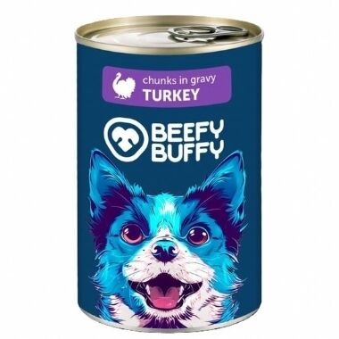Konservi pieaugušiem suņiem tītara gaļas gabaliņi mērcē Beefy Buffy, 1240 g