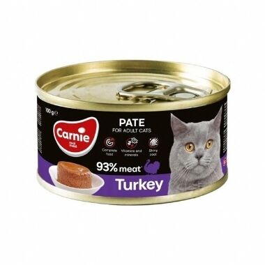 Konservi pieaugušiem kaķiem pastēte ar tītaru Carnie, 100 g