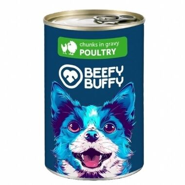 Konservi pieaugušiem suņiem putnu gaļas gabaliņi mērcē Beefy Buffy, 1240 g