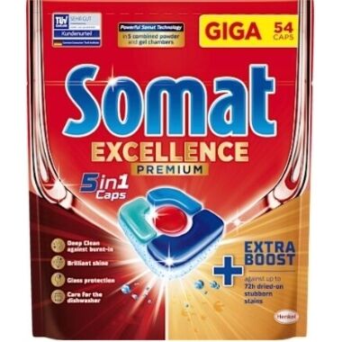 Trauku mazgāšanas kapsulas Excellence Premium 5in1 Somat, 54 gab.