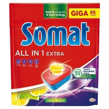 Tabletes trauku mazgājamai mašīnai All in 1 Extra Lemon&Lime Somat, 85 gab.