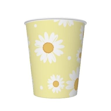Papīra glāzes dzeltenas ar margrietiņām 250 ml Godan, 6 gab.