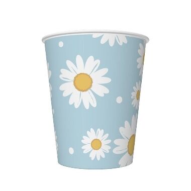 Papīra glāzes zilas ar margrietiņām 250 ml Godan, 6 gab.