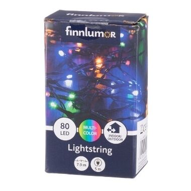 Spuldzīšu virtene ar melnu kabeli, krāsaina 80 LED, Finnlumor