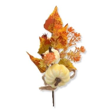 Mākslīgs zariņš ar rudens lapām un ķirbi, 28 cm