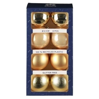 Plastmasas bumbiņas eglītei zelta mix 8 cm Winteria, 8 gab.