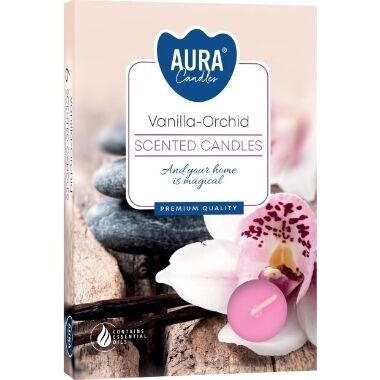 Aromātiskās tējas sveces vaniļas/orhideju Aura, 6 gab.