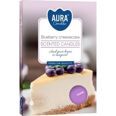 Aromātiskās tējas sveces melleņu siera kūka Aura, 6 gab.