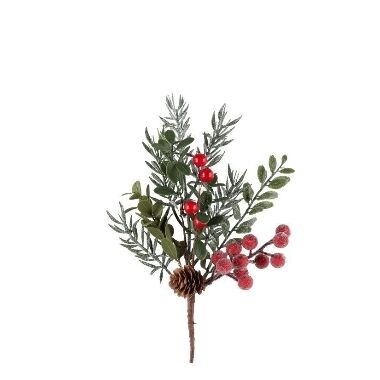 Mākslīga dekoratīvs zars ar odziņām un čiekuru Kapel, 24 cm