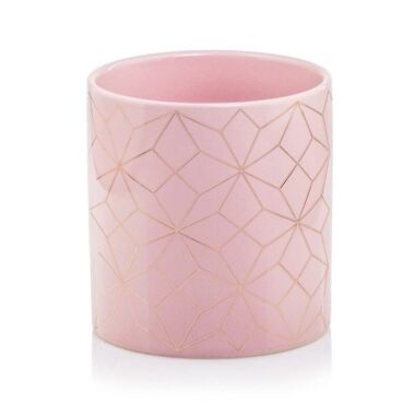 Keramikas puķu pods rozā ar ģeometrisku rakstu, 14 cm