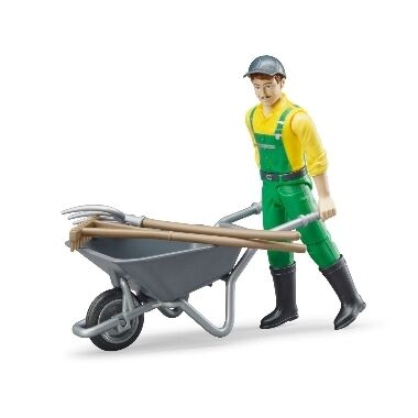 Rotaļu zemnieks ar ķerru un darbarīkiem, Bruder