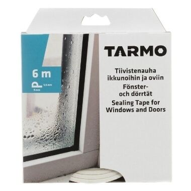 Blīvgumija logiem P-profils balta Tarmo, 6 m