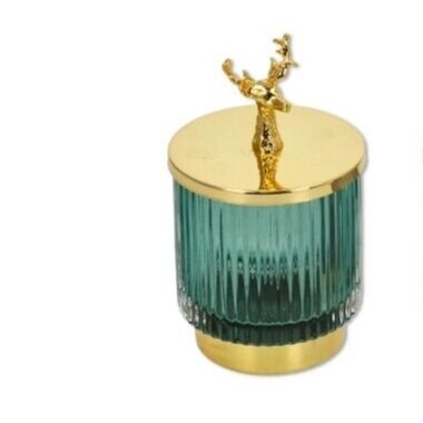 Dekoratīvs trauks ar zelta briedi uz vāka,  12x7 cm