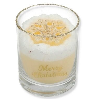 Svece krēmīgā stikla traukā ar sniegpārsliņu, 1 gab.