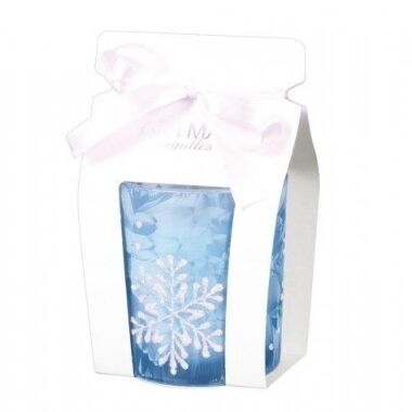 Svece zilā stikla traukā ar sniegpārsliņu, 1 gab.