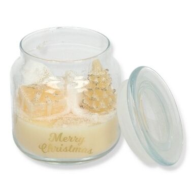 Aromātiskā svece stikla burkā Priecīgus Ziemassvētkus, 11x9 cm