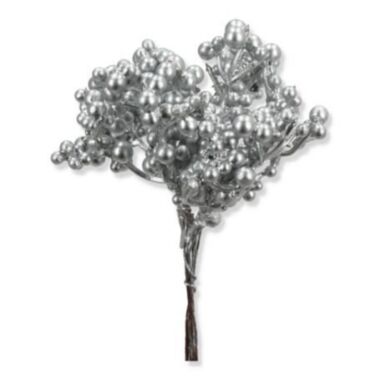 Dekoratīvas mazas sudraba ogas uz drāts, 12 cm