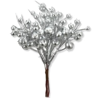 Dekoratīvas sudraba ogas uz drāts, 15 cm