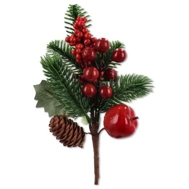 Mākslīgs dekoratīvs zariņš ar čiekuru un odziņām, 1 gab.