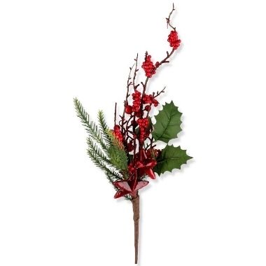 Dekoratīvi zariņš ar odziņām un zvaigznēm, 25 cm