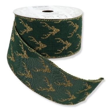 Ziemassvētku austa lente ar briedi, 63mm x 10m