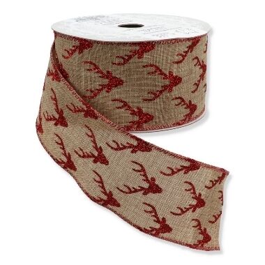 Ziemassvētku austa lente ar briedi, 63mm x 10m