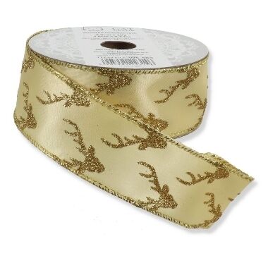 Ziemassvētku austa lente ar briedi, 38mm x 10m