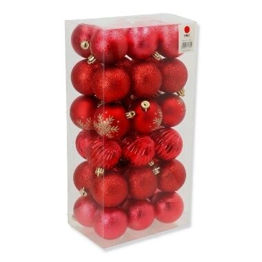 Plastmasas bumbiņas eglītei sarkans mix 6 cm Oris, 36 gab.