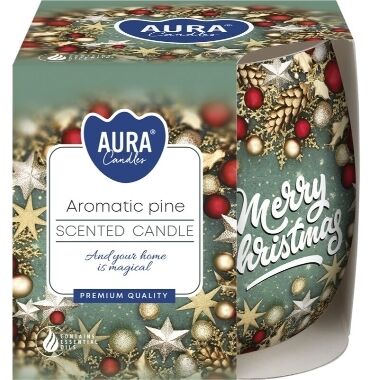 Svece stikla traukā aromātiskā priede, Aura