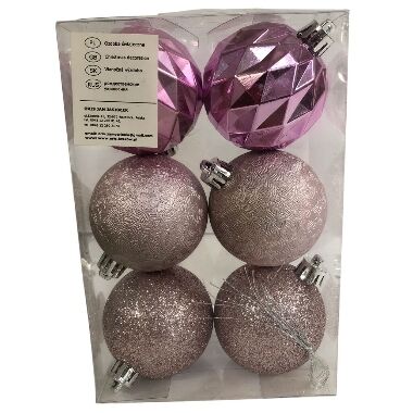 Plastmasas bumbiņas eglītei rozā mix 5 cm Oris, 6 gab.