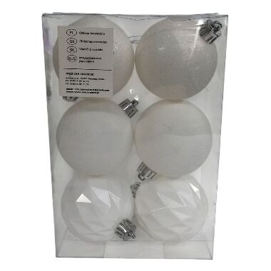 Plastmasas bumbiņas eglītei balts mix 5 cm Oris, 6 gab.