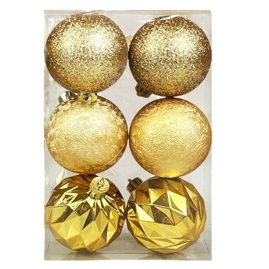 Plastmasas bumbiņas eglītei zelta mix 5 cm Oris, 6 gab.