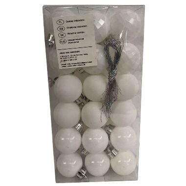 Plastmasas bumbiņas eglītei balts mix 3 cm Oris, 36 gab.