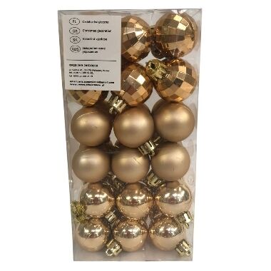 Plastmasas bumbiņas eglītei bronzas mix 3 cm Oris, 36 gab.