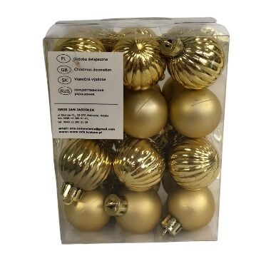 Plastmasas bumbiņas eglītei zelta mix 3 cm Oris, 24 gab.