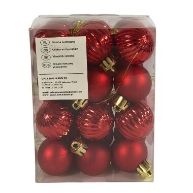 Plastmasas bumbiņas eglītei sarkans mix 2,5 cm Oris, 24 gab.