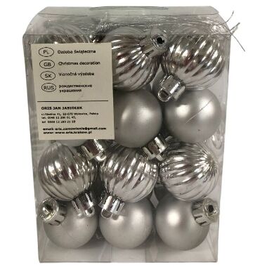 Plastmasas bumbiņas eglītei sudraba mix 2,5 cm Oris, 24 gab.