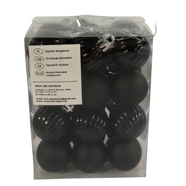 Plastmasas bumbiņas eglītei melns mix 2,5 cm Oris, 24 gab.