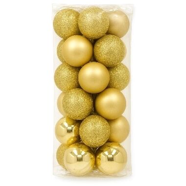 Egļu bumbas spīdīgas, zelta 3 cm, 24 gab.